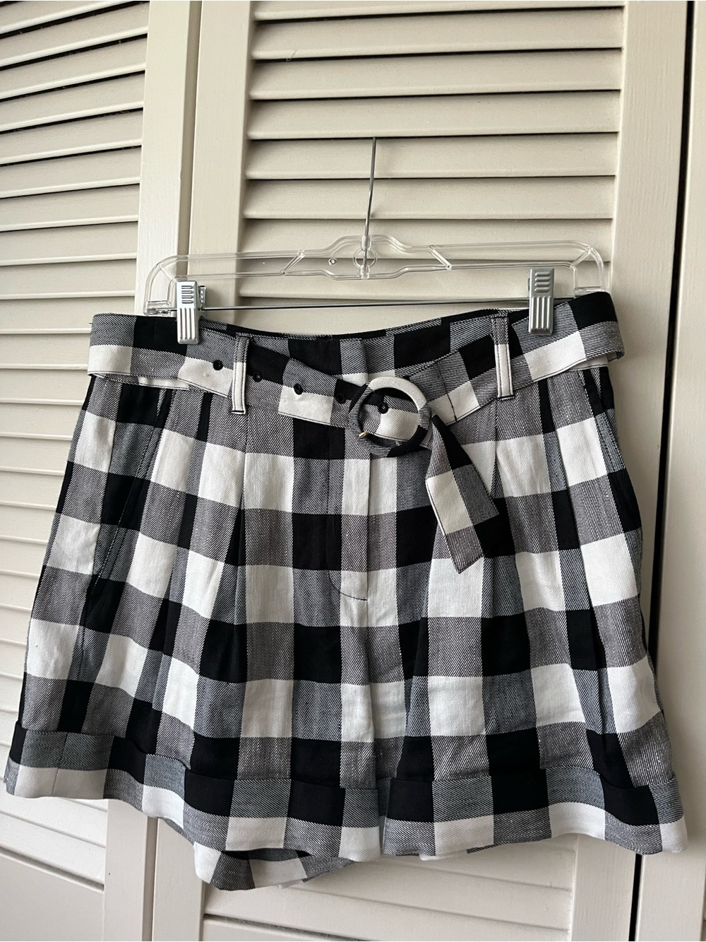 Kate Spade High-Waist Black & White Gingham Belted Shorts